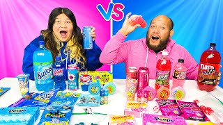 video thumbnail for: PINK FOOD VS BLUE FOOD CHALLENGE, HUBBA BUBBA RACE, PUSH POP, JUICY DROP GUM CANDY MUKBANG