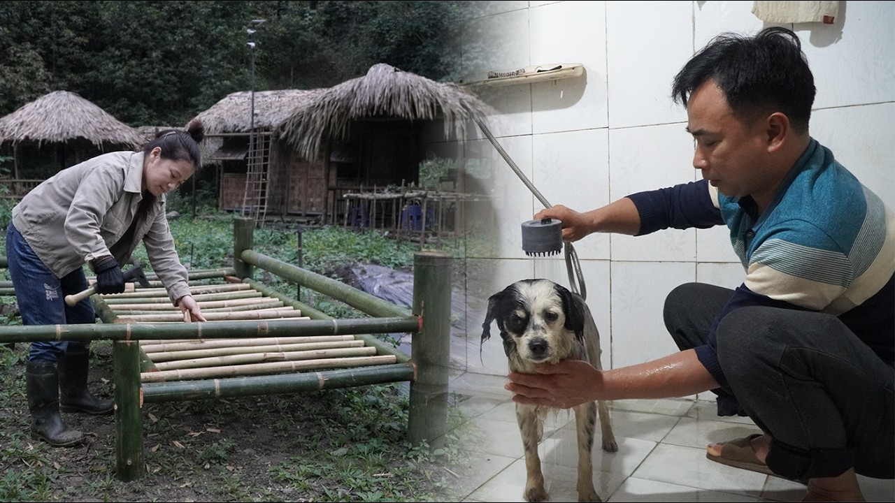 After Chúc helped Thủy cut bamboo, she made herself a new bed with her own hands.