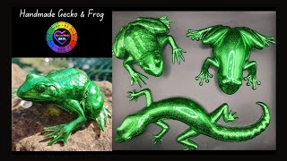 Two Frogs & a Gecko Shiny Metallic Green, We Used Green Glitter & Epoxy Resin To Fill The Molds.