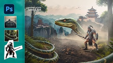 warrior and giant snake - Cinematic Photoshop epic Fantasy Manipulation Tutorial / speed art