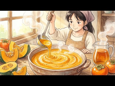 Harvesting Autumn 🍂 Giant Pumpkin Soup & Ripe Persimmons (Ghibli ASMR)