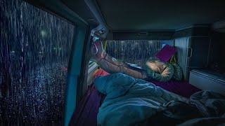 Heavy Rain on Camping Car Window for Deep Sleep - Night Thunderstorm for Insomnia