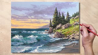 Acrylic Painting Waves on Coastline Seascape