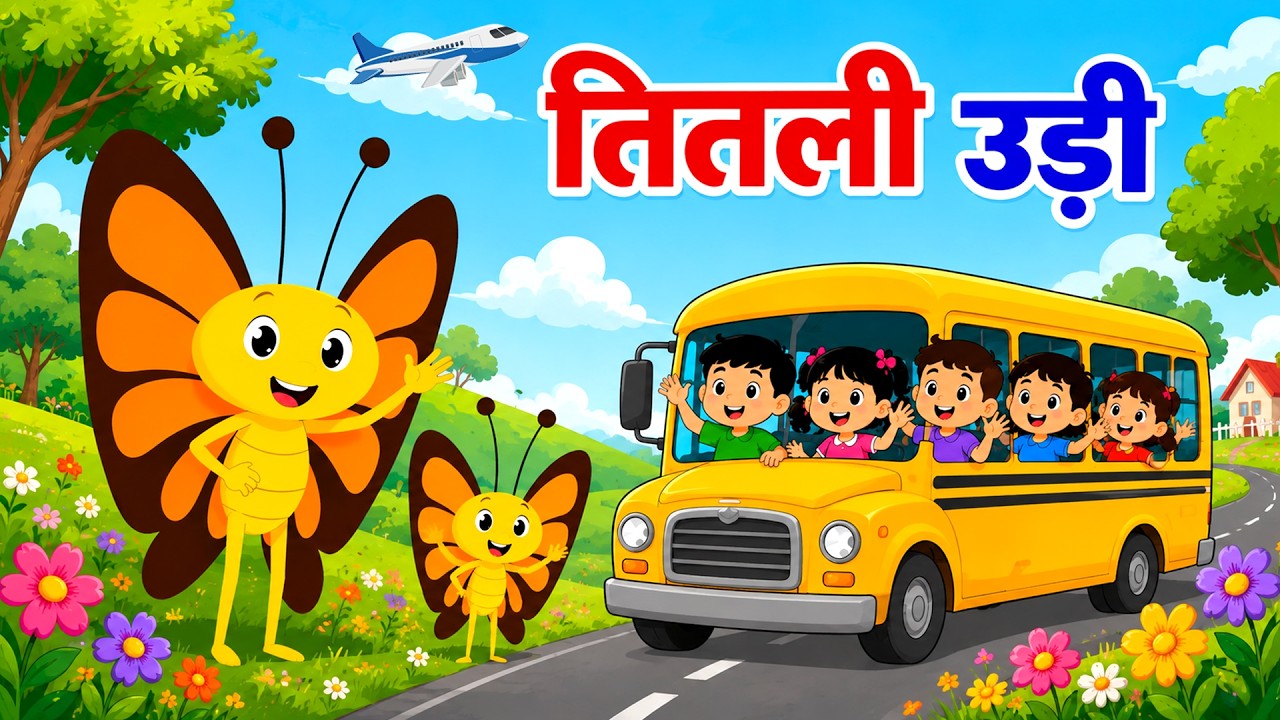तितली उड़ी बस में चढ़ी | Titli Udi Bus Me Chadhi | Popular Hindi Rhymes For Children | Riya Rhymes