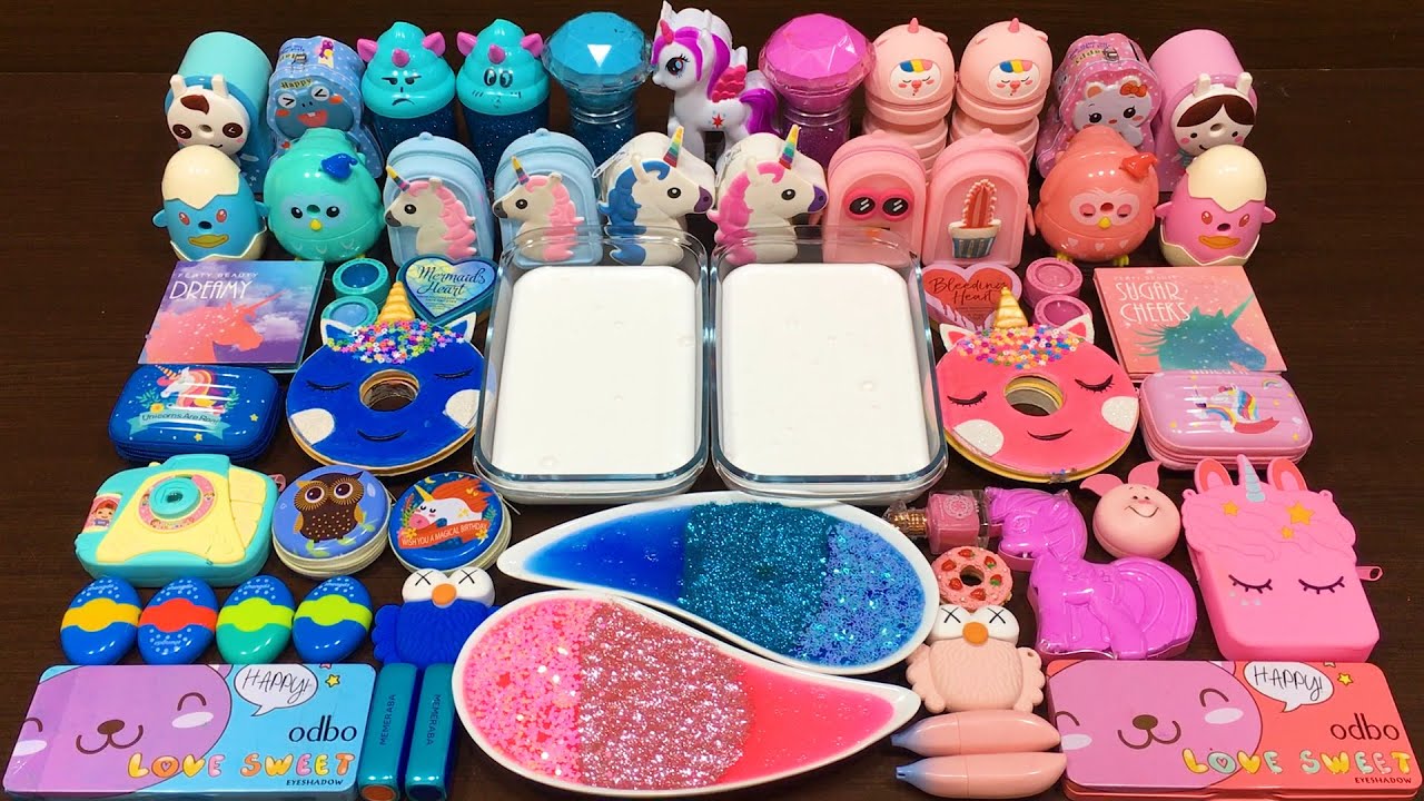 UNICORN BLUE vs PINK | Mixing Random Things into GLOSSY Slime | Satisfying Slime Videos 