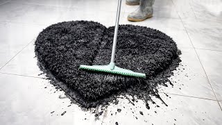 A white, heart-shaped shaggy rug had been Destroyed by black sludge—but I saved it. Want to see how?