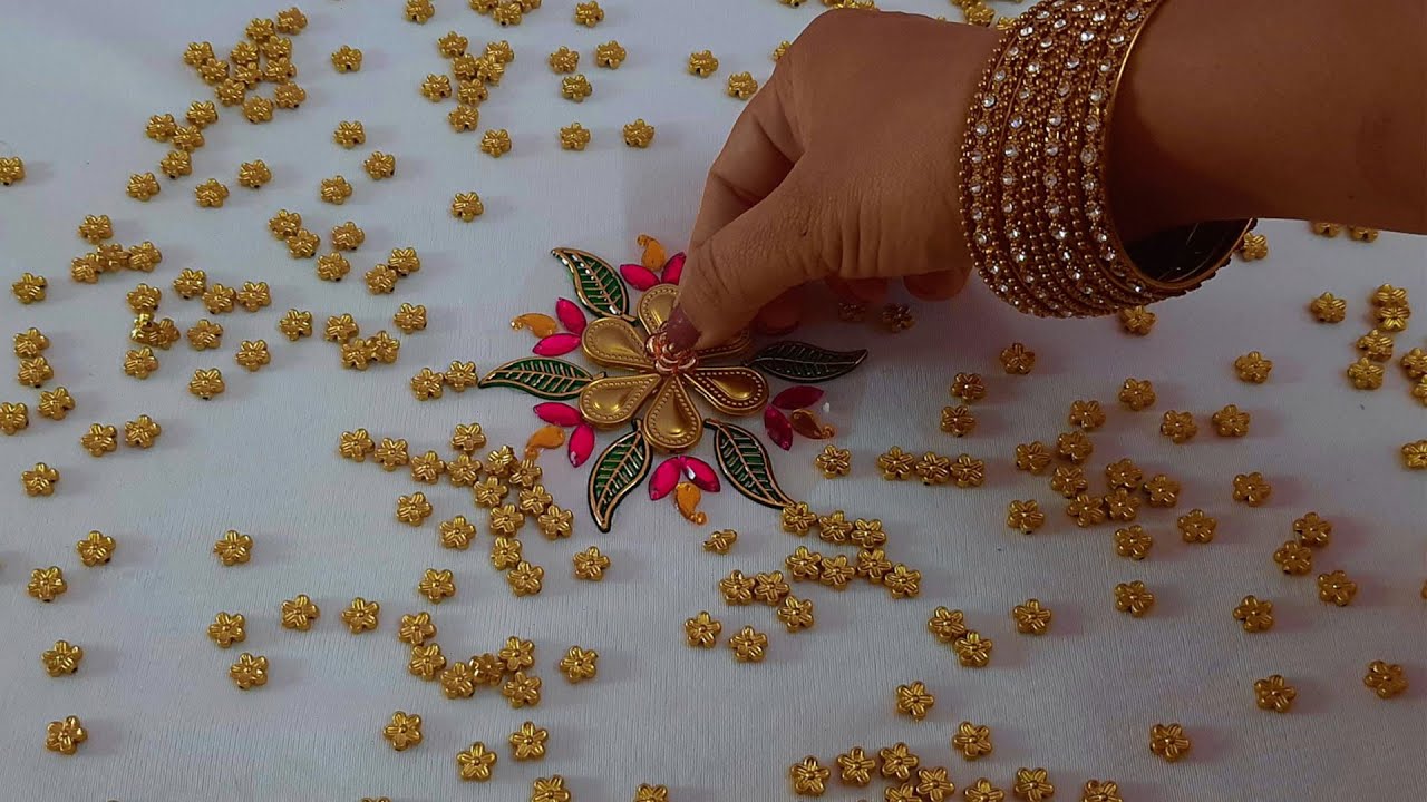 Readymade Kundan Kalash Rangoli | Rearrangeable Kalash Rangoli Using Golden Beads And OHP Sheets