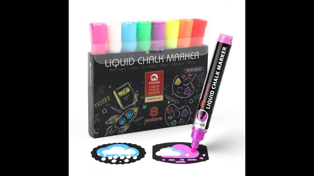 Set 8 culori marker creta lichida, Mobee P-520 - Liquid chalk marker set on 8 colors
