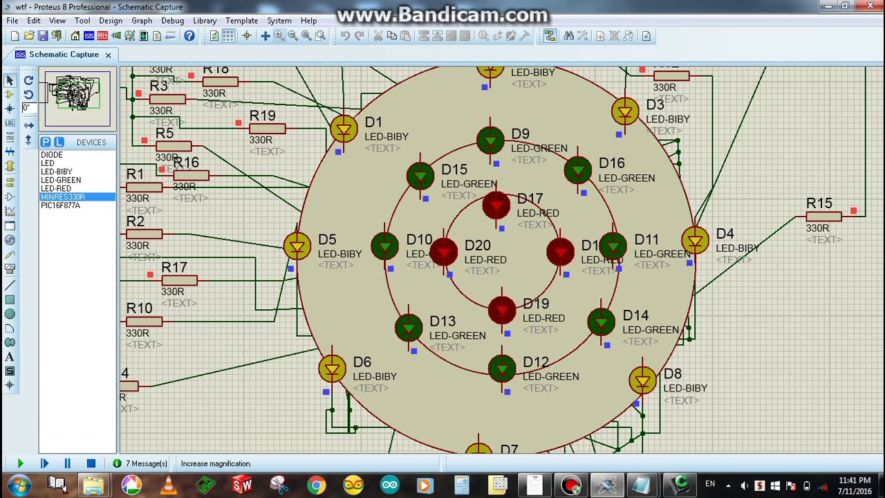 LED Blinking in Circular Design with PIC16F877A Proteus Simulation