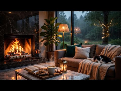 Cozy Rainy Night in a WarmCabin 🔥 Rain Sounds & Fireplace for Deep ...
