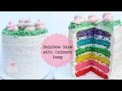 RAINBOW CAKE WITH UNICORN POOP AND SPRINKLE FROSTING || Rainbow Cake