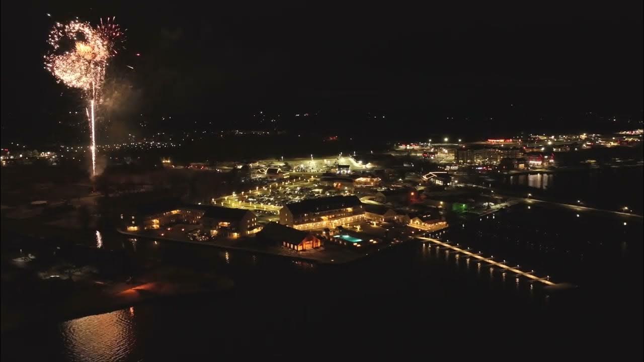 Canandaigua Lake House Winterfest fireworks, drone view, grand finale