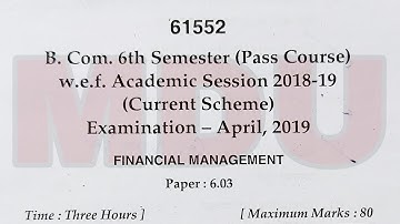 BCom 6th semester pass course financial management question paper April 2019 mdu @SeparateVideo