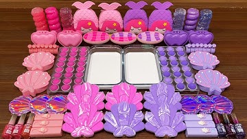 PINK vs PURPLE SEASHELL I Mixing random into Glossy Slime I Satisfying YEN Slime Video #535
