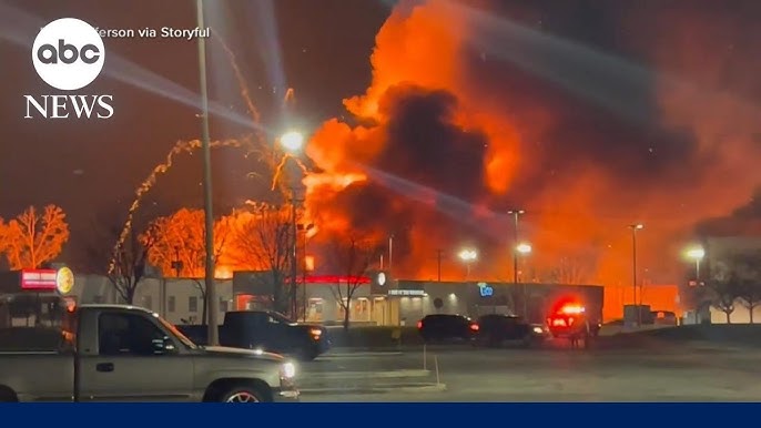 Industrial Fire Near Detroit Sends Debris Flying