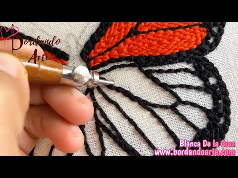 BORDADO CON AGUJA MÁGICA MARIPOSA MONARCA TÉCNICA PUNCH NEEDLE EMBROIDERY