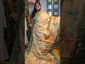 Pure zari check tussar silk saree featuring peacocks hand painted across the body #kalamkarisarees