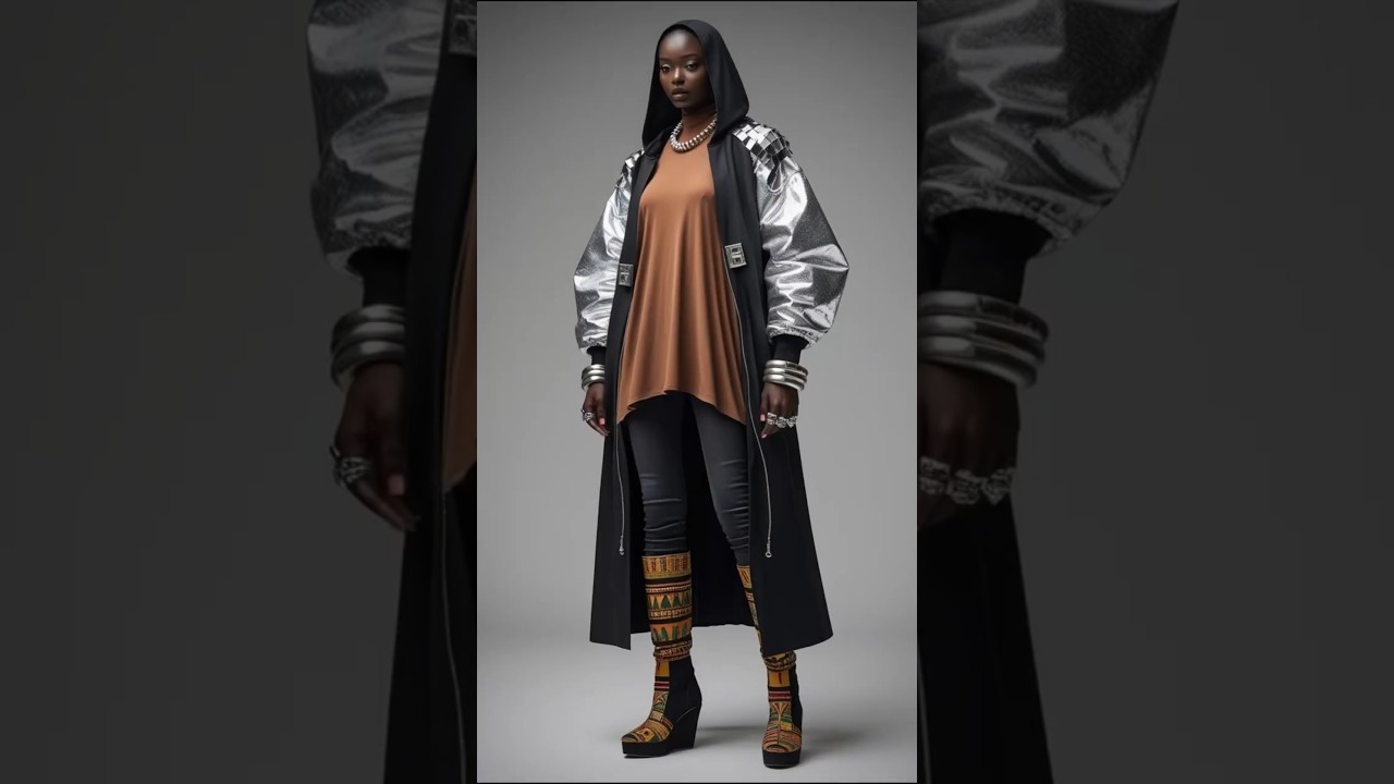 Futuristic outfit inspired by African print designs 