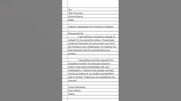 Application for Change of Subject to the Principal in English