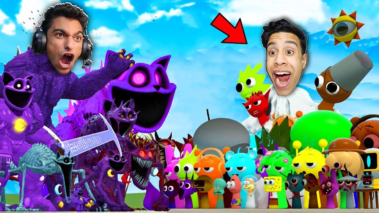 اقوي معركة بيني انا وعبده ماندو تحولت الي المخلوقات الغنائية ضد كات ناب.!! 🔥😱 | Garry's Mod