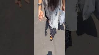 Long Hair Spotted In Market. Full Length Hair Play And Touch.