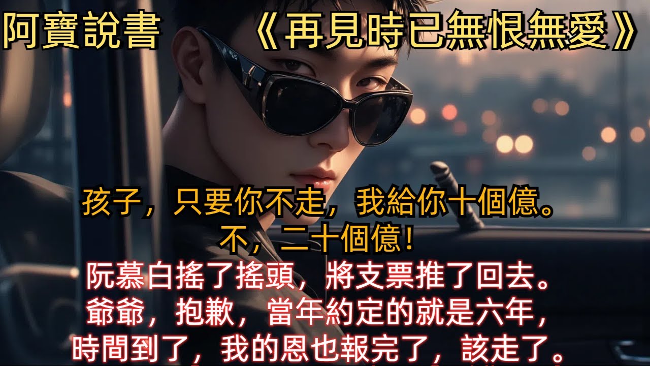 《再見時已無恨無愛》孩子，只要你不走，我給你十個億。不，二十個億！阮慕白搖了搖頭，將支票推了回去。爺爺，抱歉，當年約定的就是六年，時間到了，我的恩也報完了，該走了。