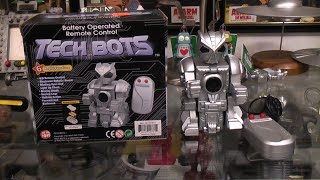 Let's play with the Tech Bots . 6 functions? B.O. wire remote. China. What is it saying? Wealth
