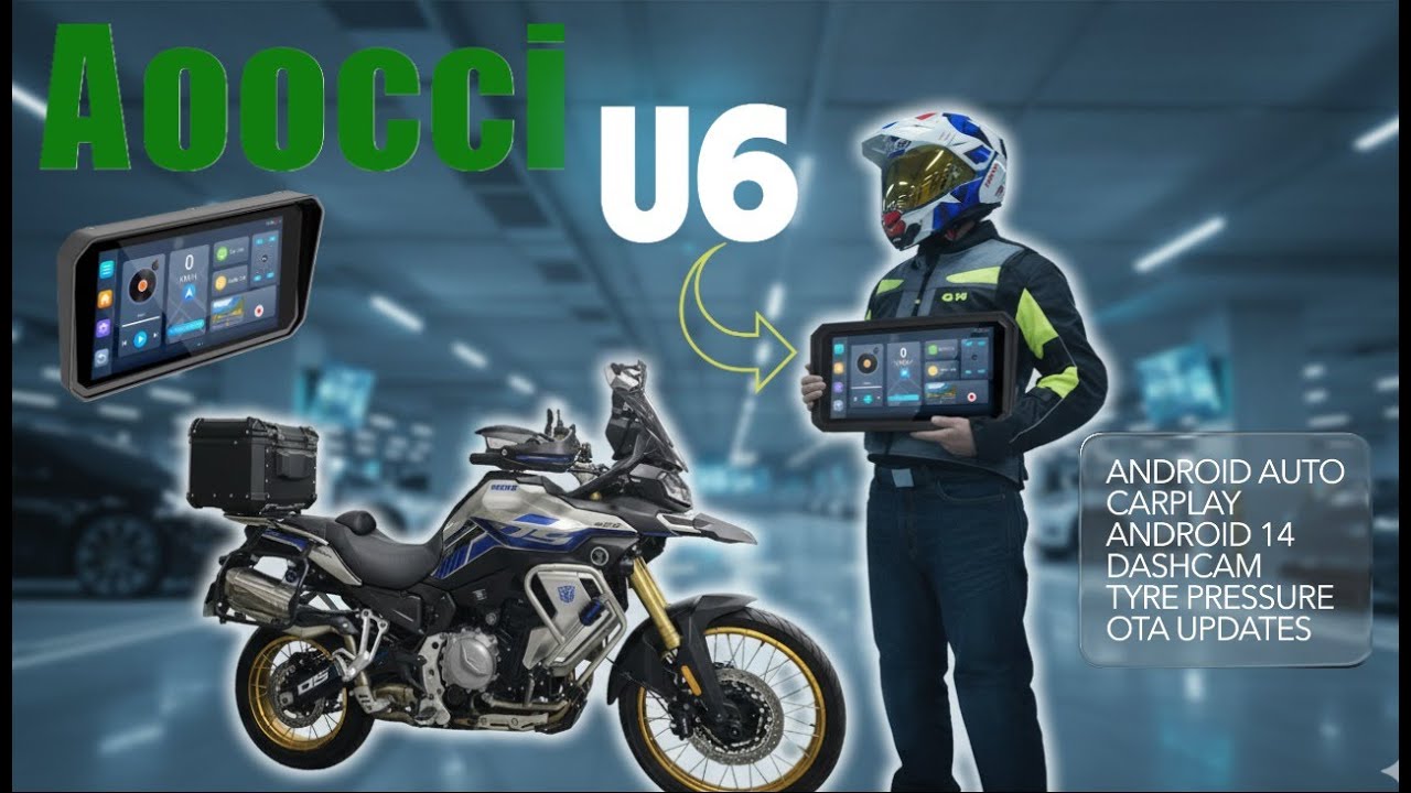 AndroidAuto Aoocci U6 🏍️  Pantalla para moto con Android 14 – ¿La Más Polivalente?