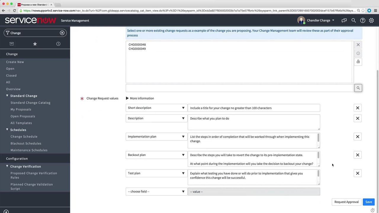 servicenow standard change template assignment group