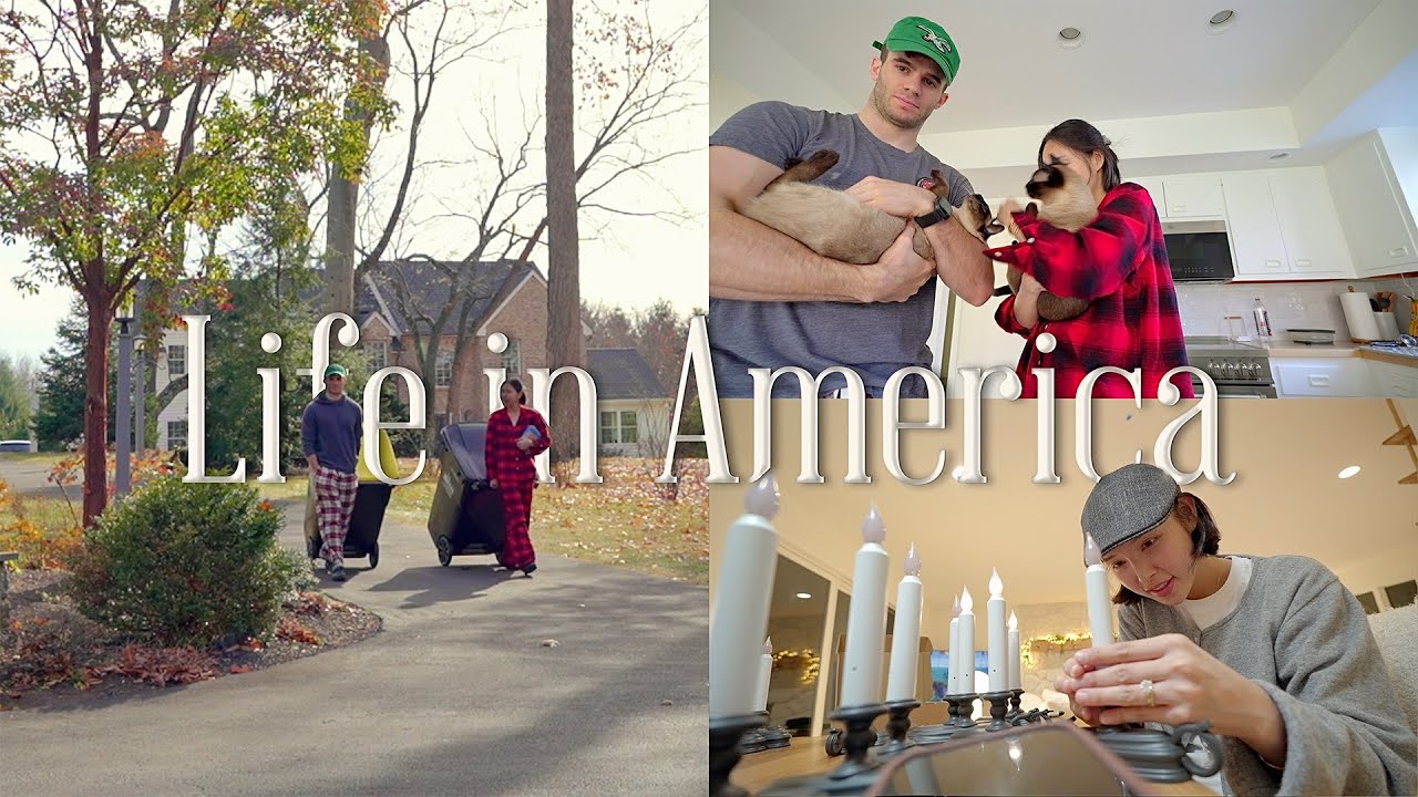 드디어 미국으로 일상 복귀!!! 오랜만에 남편이랑 집에서 꽁냥슨♥︎ (+집안일), 미국인들이 연말 맞이 가짜 양초로 집 꾸미는 방법🕯️