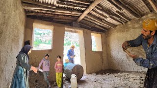 Nomad Family Beside the Wild River in Zagros | Building Shelter Wall with Mud & Fishing