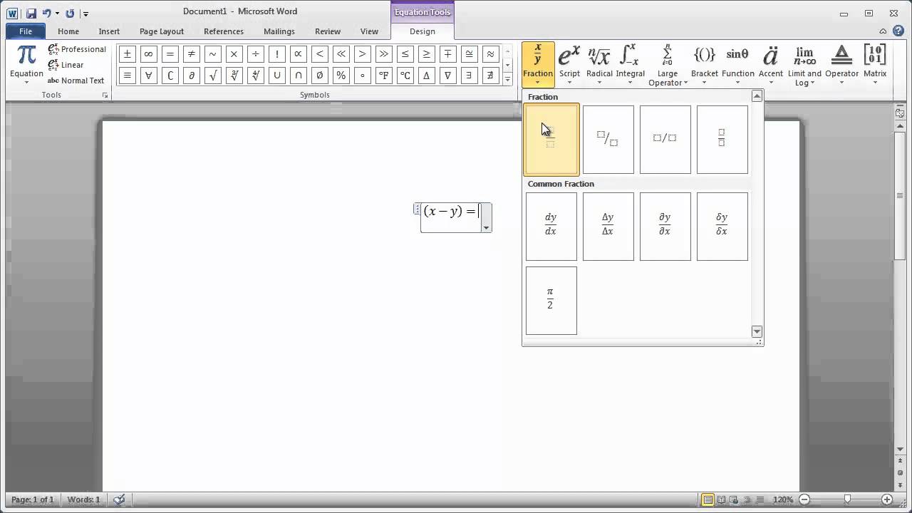 How to insert formulas or equations in word 9 - YouTube