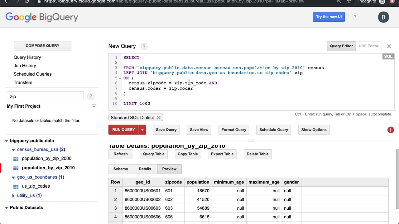 Traduzir consultas com o tradutor SQL interativo, BigQuery