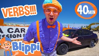 Blippi Learns Verbs at Construction Site! | BEST OF BLIPPI TOYS! | Educational Videos for Kids