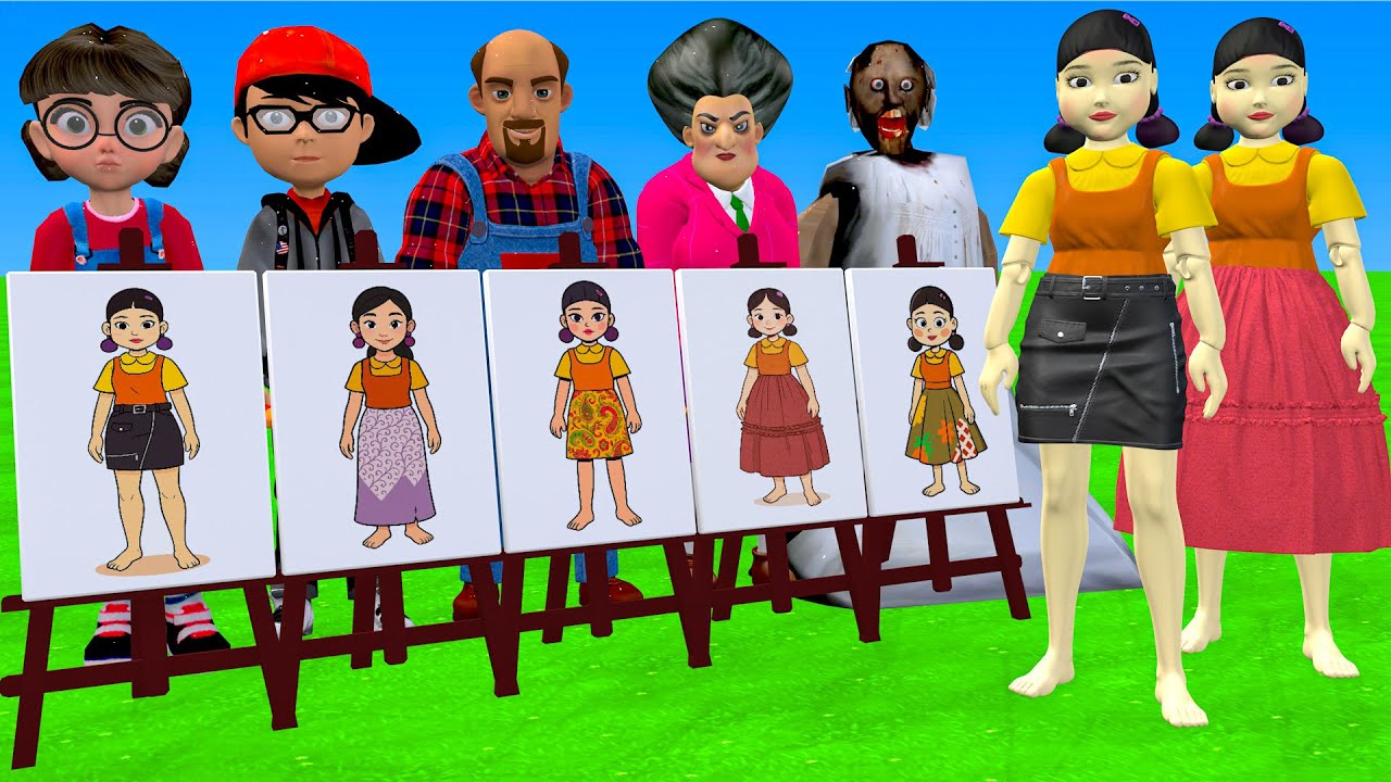 Scary Teacher 3D vs Squid Game Drawing Dress Skirt vs Wooden Door Nice or Error 5 Times Challenge