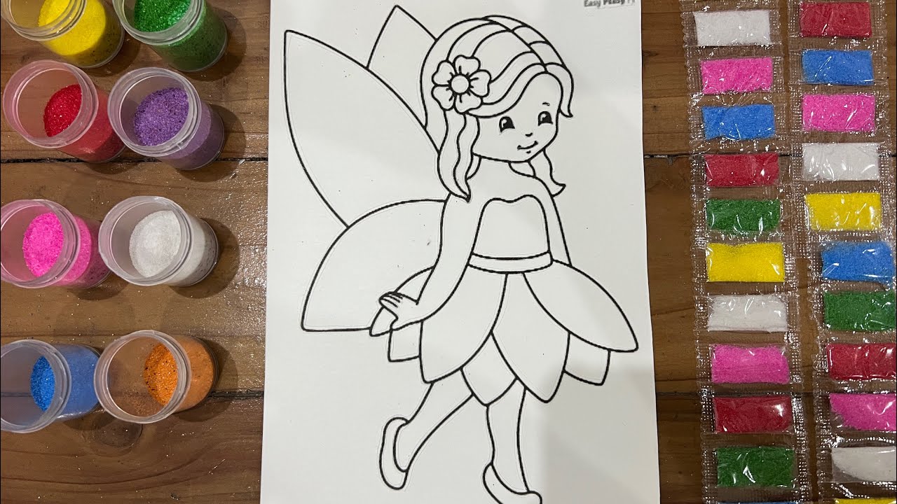 Colored sand painting CUTE TINKERBELL FAIRY-Learn colors~ SAND PAINTING COLOR~ 모래 그림 팅커벨~ tranh cát