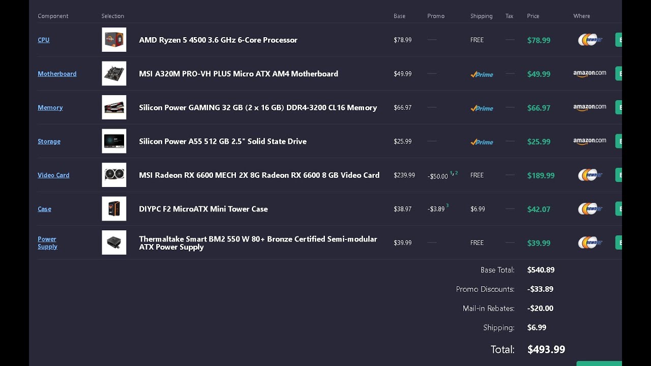 PCPP list 3 $500 Gaming PC - Wizaqt request from first video