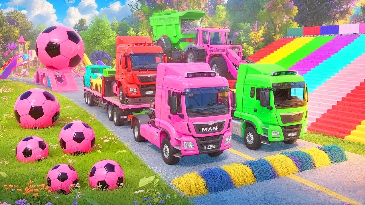 Double Flatbed Trailer Truck vs Speed Bumps vs McQueen vs Suspension Bridge vs Cars – BeamNG.Drive