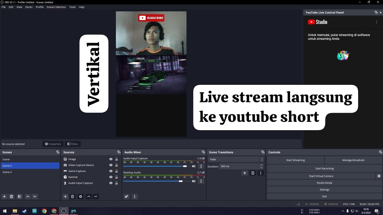 TUTORIAL LIVE STREAM DI YOUTUBE SHORT LEWAT OBS STUDIO!!! gampang dan ...