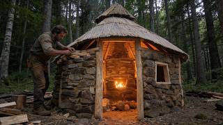 Building Stone Cabin with Thatched Roof | Start to Finish