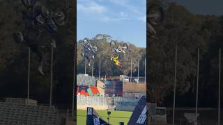 Old bull Robbie Maddison synchro with young bull Ry Davis at Freestyle Kings Canberra