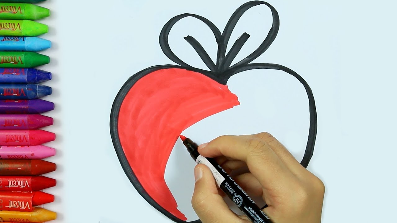 Как рисовать яблоко 🍎 | яблоко раскраски | Яблочная живопись | Изучите окраску | Как рисовать и цвет