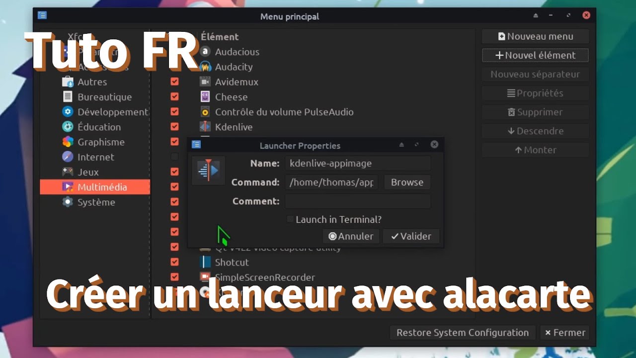 Créer un lanceur avec Alacarte (Ubuntu - Arch Linux) - Tuto FR - YouTube