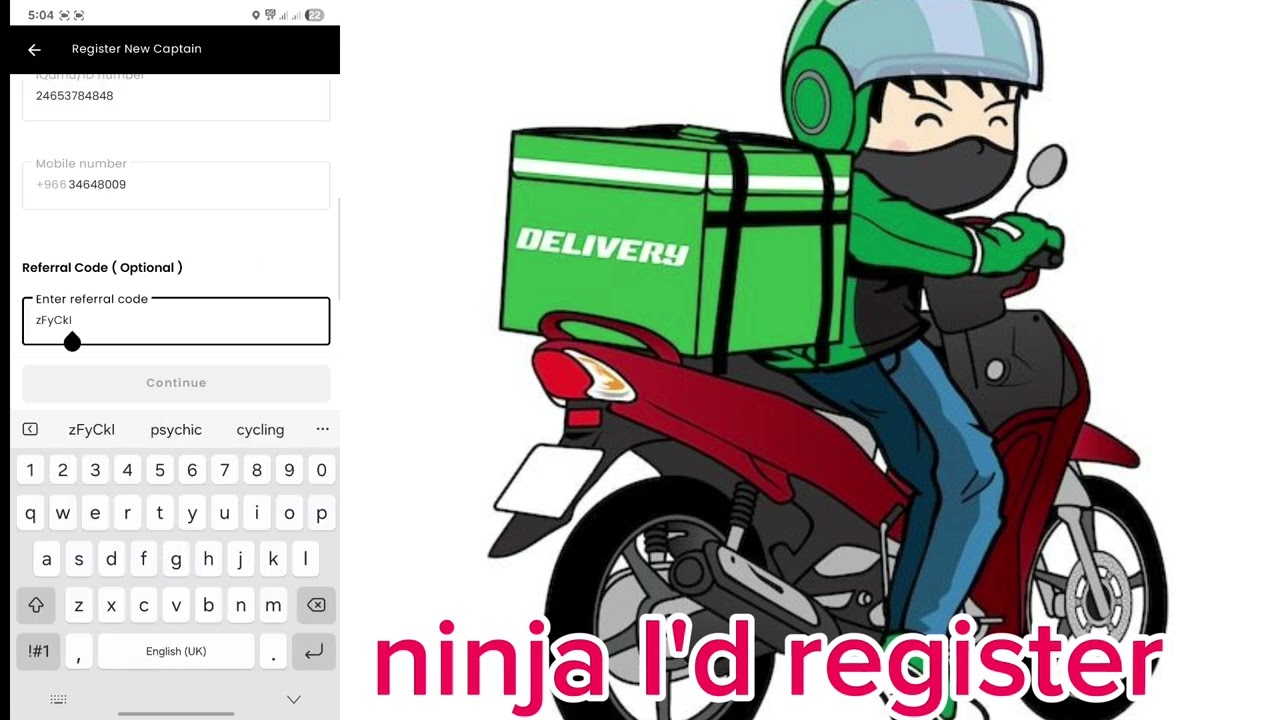 Ninja registration new id food delivery  