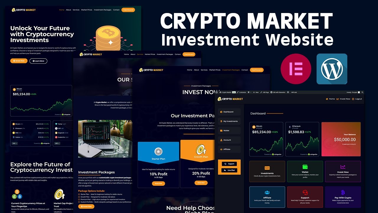 Crypto Market Investment Website built with WordPress and Elementor