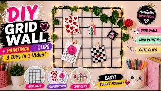 ✨DIY Studio Makeover Series part 1 | DIY Grid Wall + Mini Paintings + Cute Clips | Room Decor