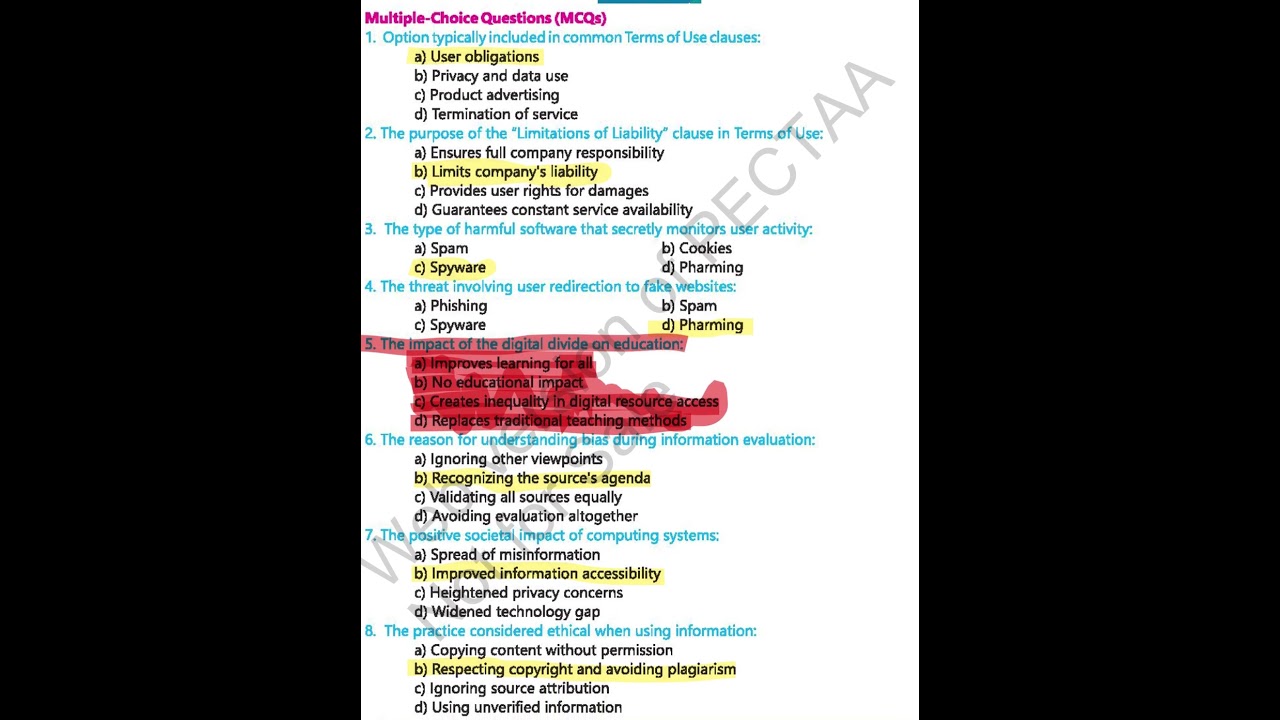 chapter 7 MCQs 1st year | Computer Wala