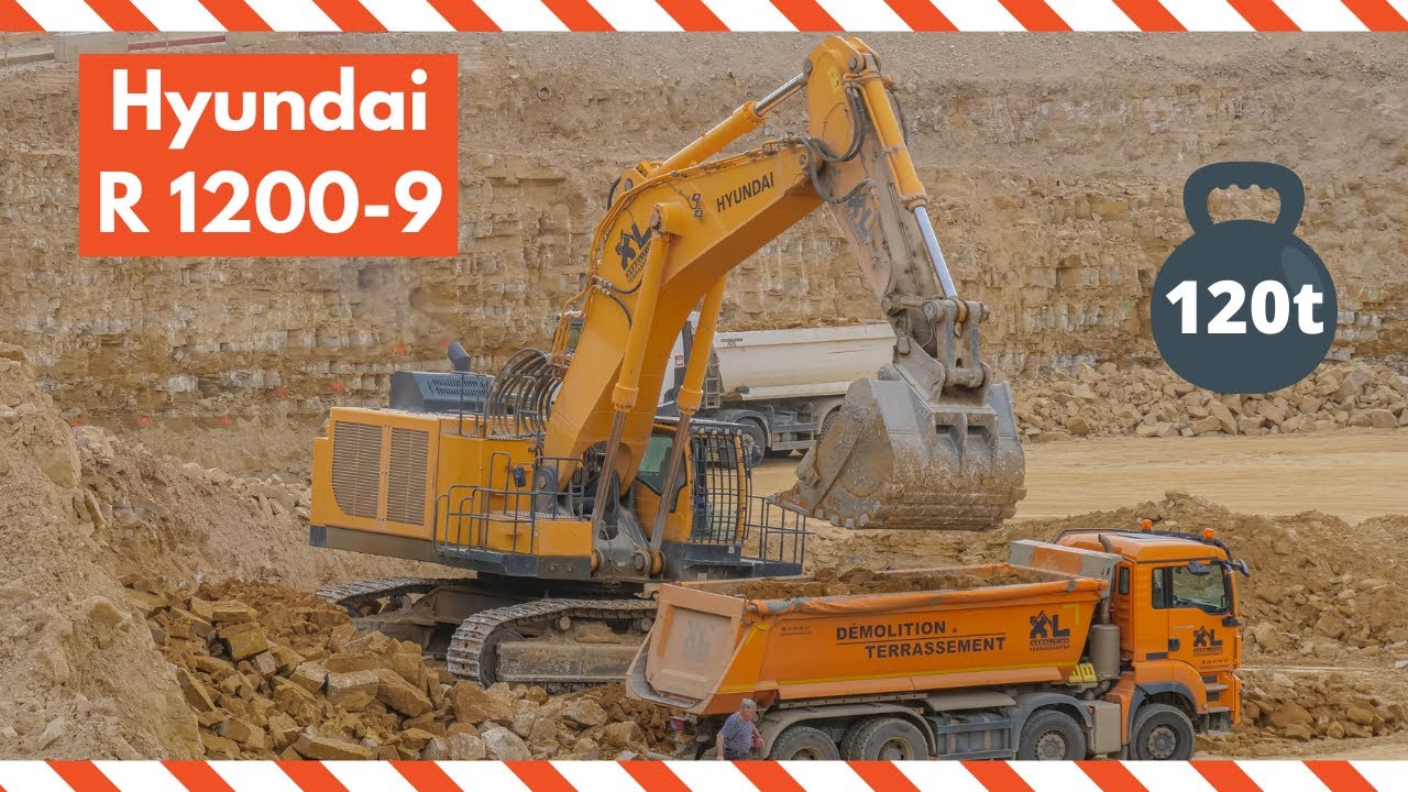 Hyundai R1200-9 loading trucks with rock at a construction site in ...