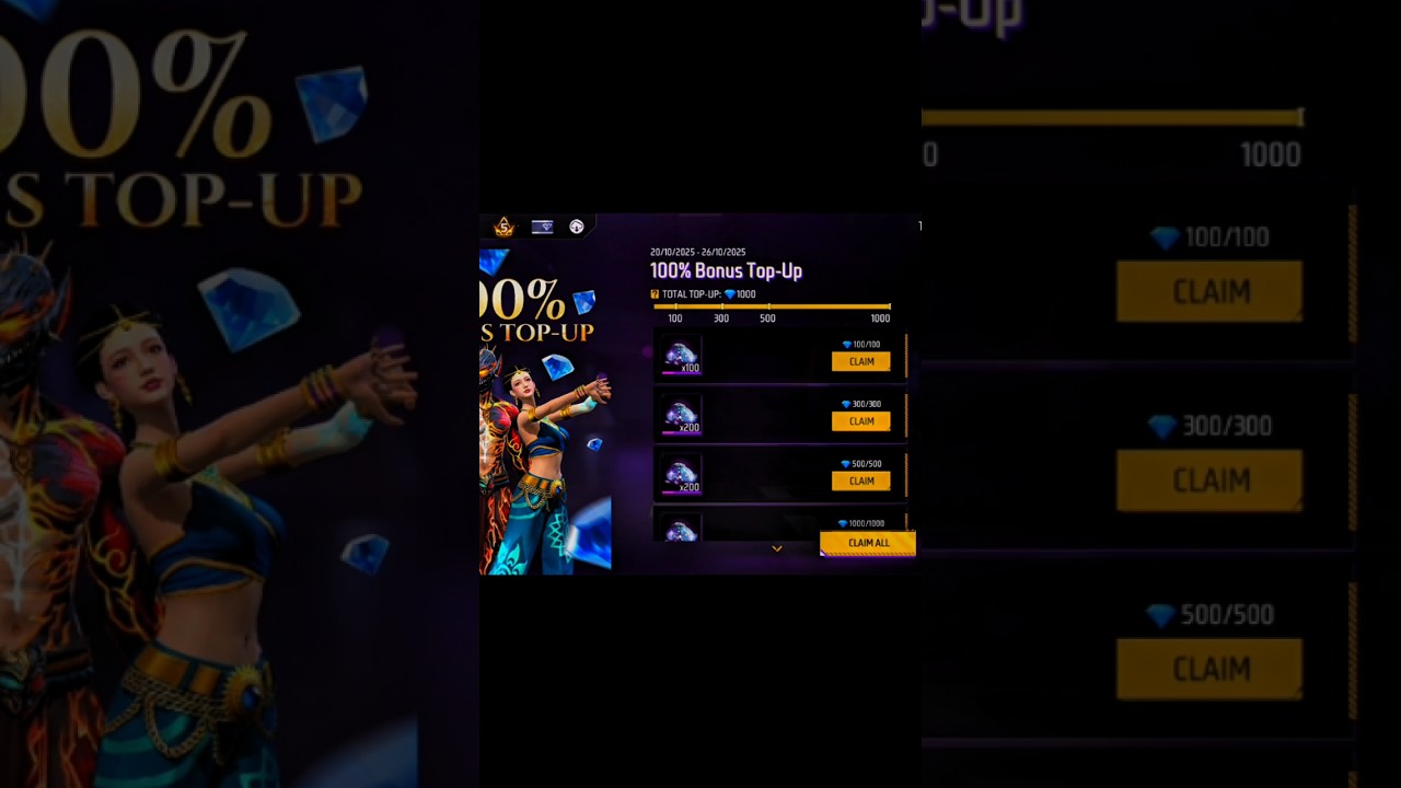 100% diamond top up claim 😍