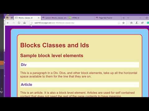 Web 105 Blocks, Classes, and Ids